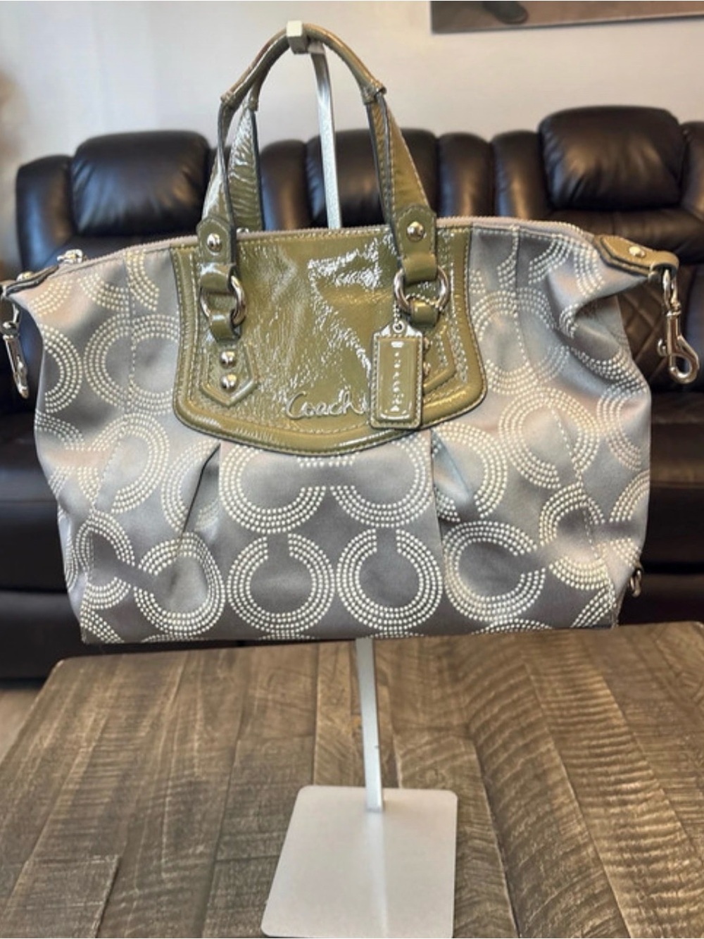 Coach Olive and Gray Signature Satchel Tote